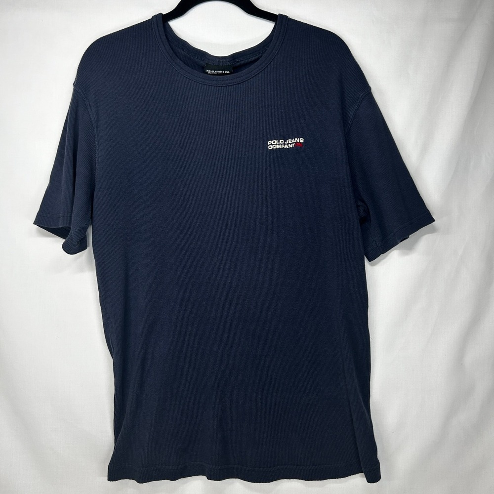 Vintage 90s Polo Jeans Co. Ralph Lauren Navy Ribbed Short Sleeve T-Shirt L